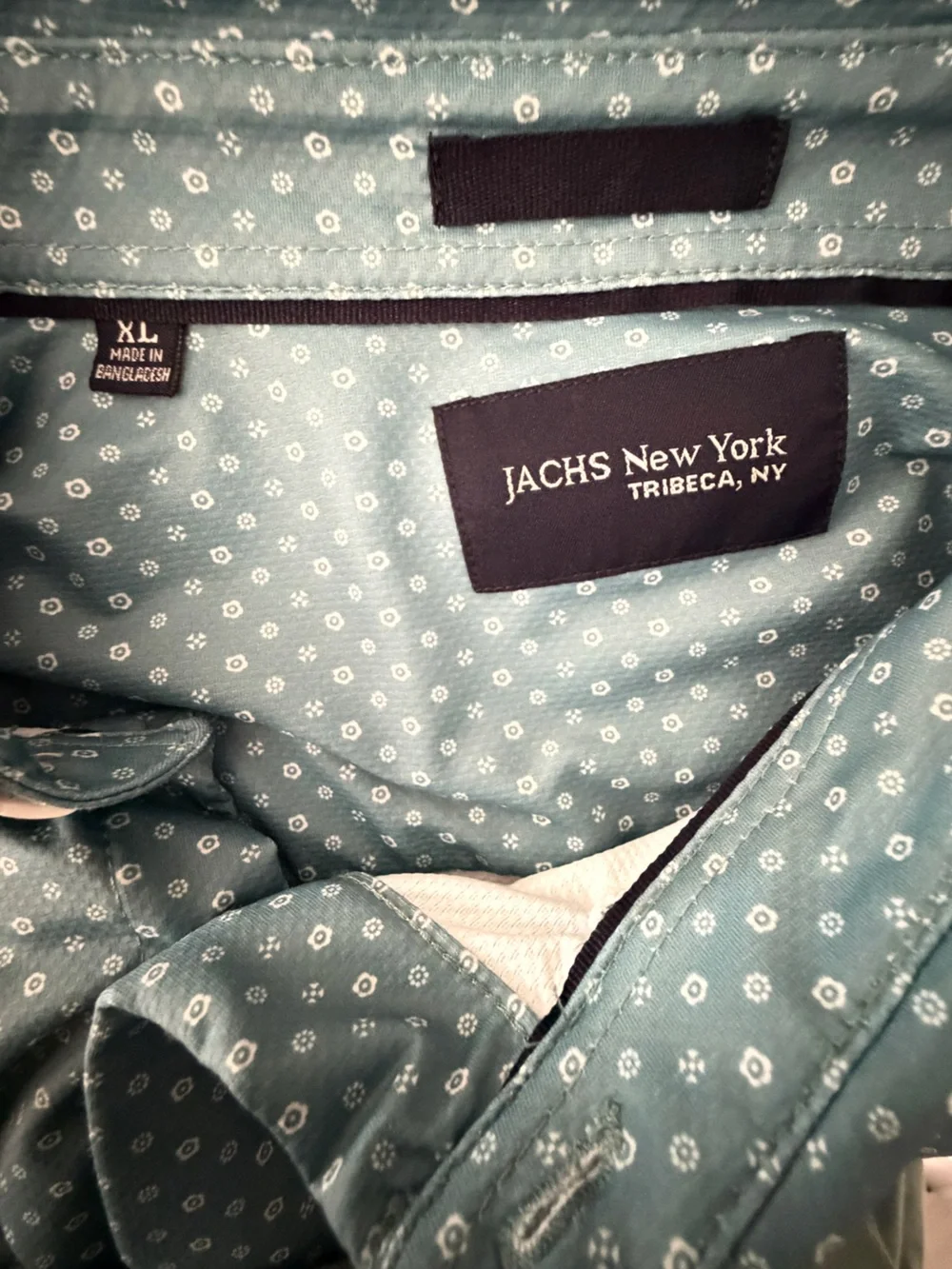 JACHS New York Mens XL Teal Green Floral Print Short Sleeve Button Down Shirt